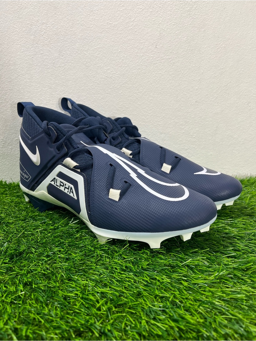 NIKE ALPHA MENACE PRO 3 MID FOOTBALL CLEATS SIZE 14 NAVY BLUE WHITE CT6649-400